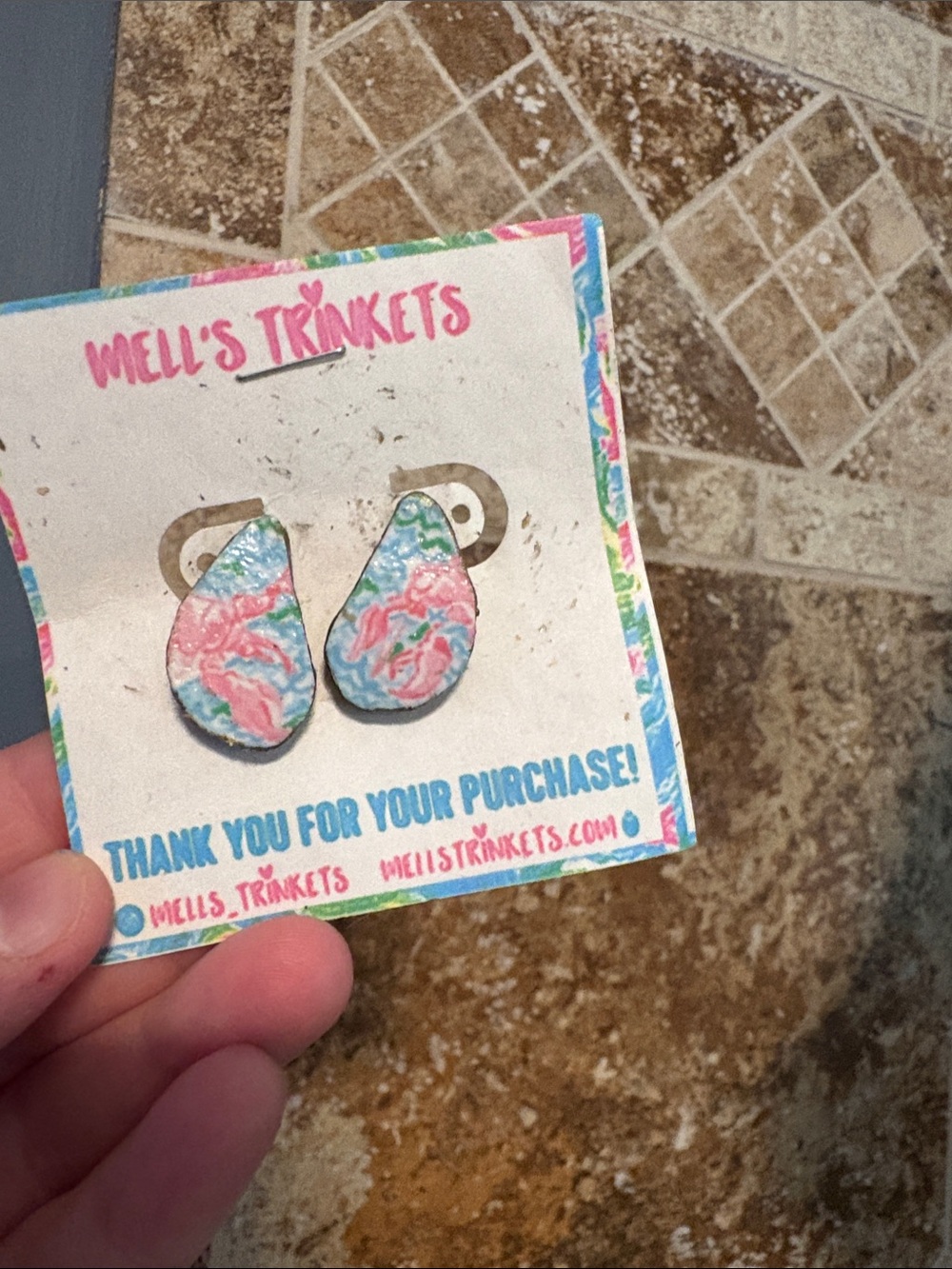 Mell's Trinkets Marbled Teardrop Earrings in Pink & Blue